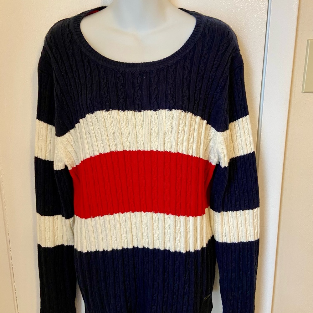 Tommy Hilfiger Color Block Sweater Cotton Cable Stitch 2XL